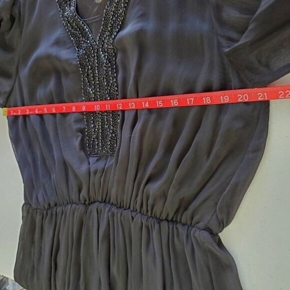 Badgley Mischka Beaded Sheer Top Size L American Glamour Flowy Tunic Dark Fairy - Picture 9 of 14